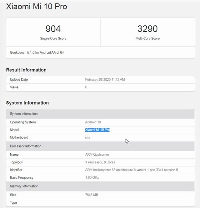 环球网：小米10 Pro跑分曝光：比Galaxy S20优势明显