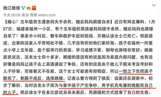 母亲勒死5年级儿子后跳楼：孩子，妈妈不想的 要怪就怪你爸爸吧