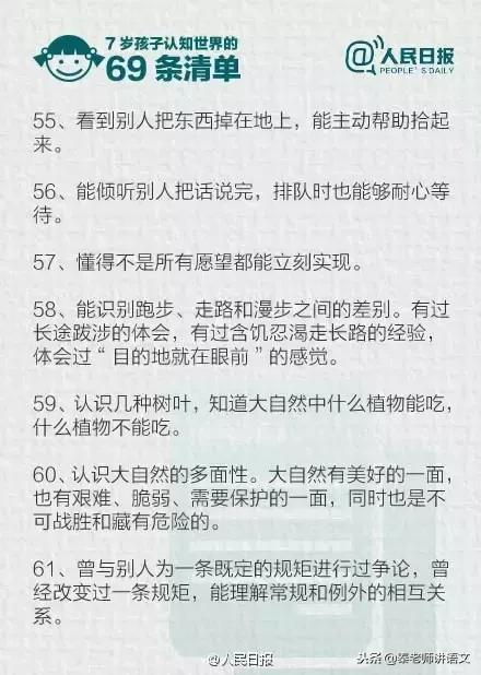 人民日报推荐：7岁以前，孩子认知世界的69条清单