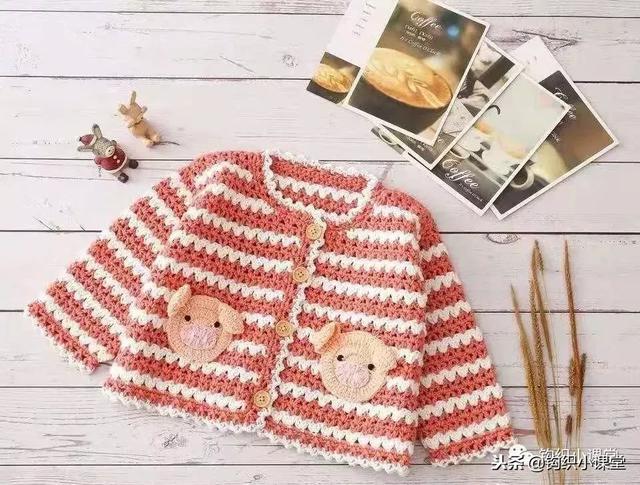 钩针编织一款儿童卡通开衫，附图解（小熊、小猪、小狗）