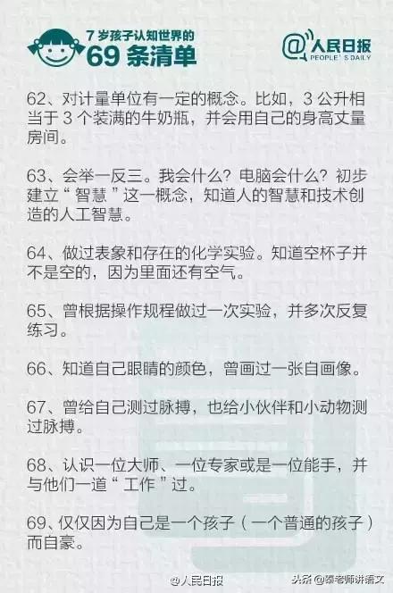 人民日报推荐：7岁以前，孩子认知世界的69条清单