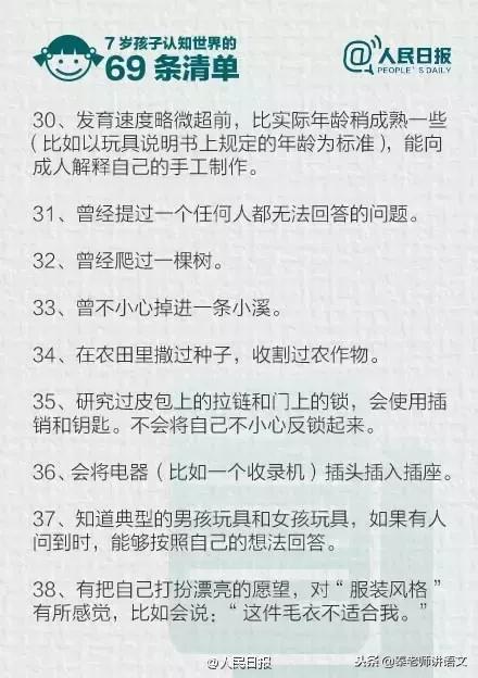 人民日报推荐：7岁以前，孩子认知世界的69条清单