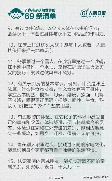 人民日报推荐：7岁以前，孩子认知世界的69条清单
