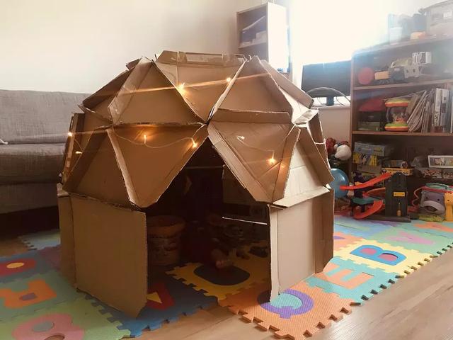 我用废纸箱给孩子做了个圆顶小屋，爱斯基摩Style