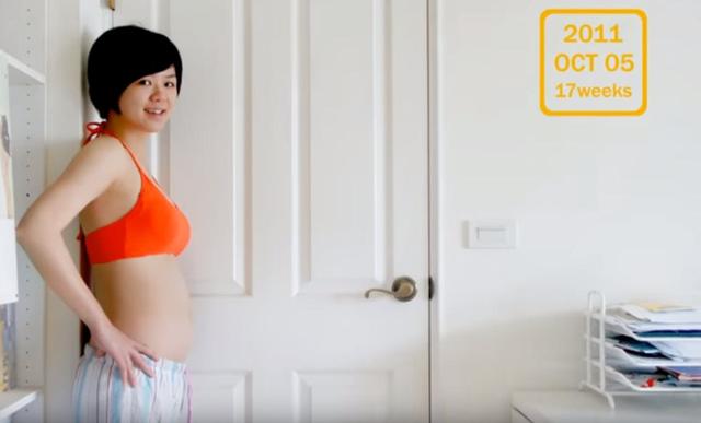 准妈妈从怀孕到产前肚子发生巨大变化，10个月，记录着明显变化