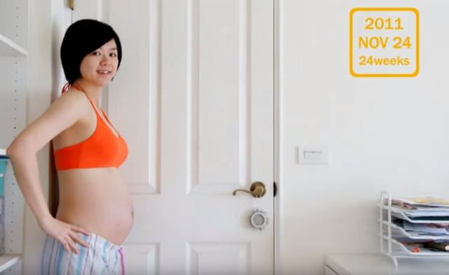 准妈妈从怀孕到产前肚子发生巨大变化，10个月，记录着明显变化
