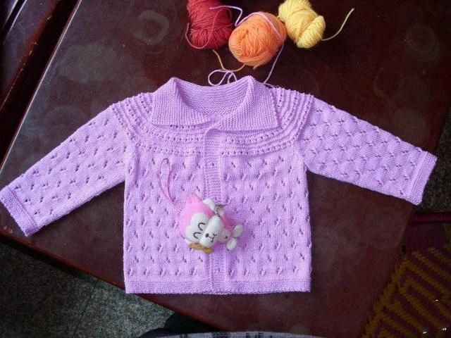 简单漂亮的圆肩宝宝开襟毛衣编织，新加育克部分以及图解文字说明