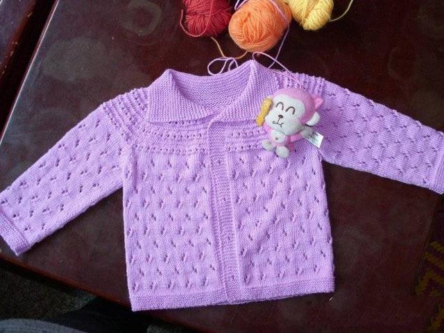 简单漂亮的圆肩宝宝开襟毛衣编织，新加育克部分以及图解文字说明