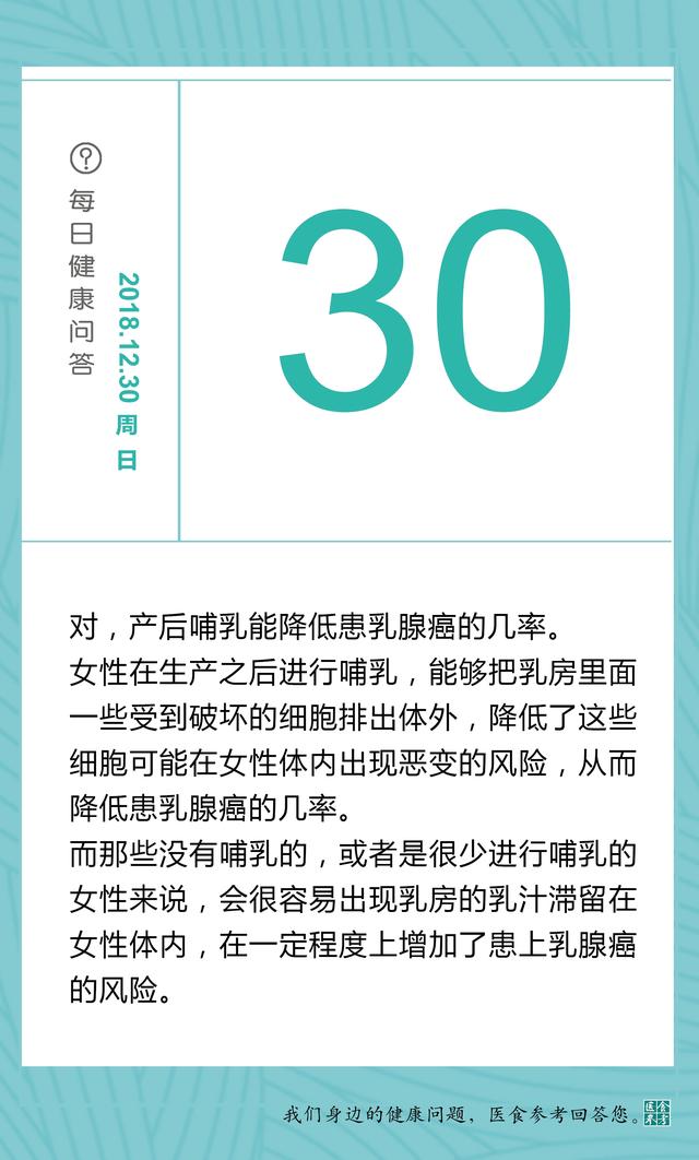 产后哺乳能降低患乳腺癌的几率对不对？