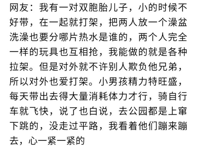 家里有一对双胞胎儿子是什么体验？网友：真想把他们塞回肚子