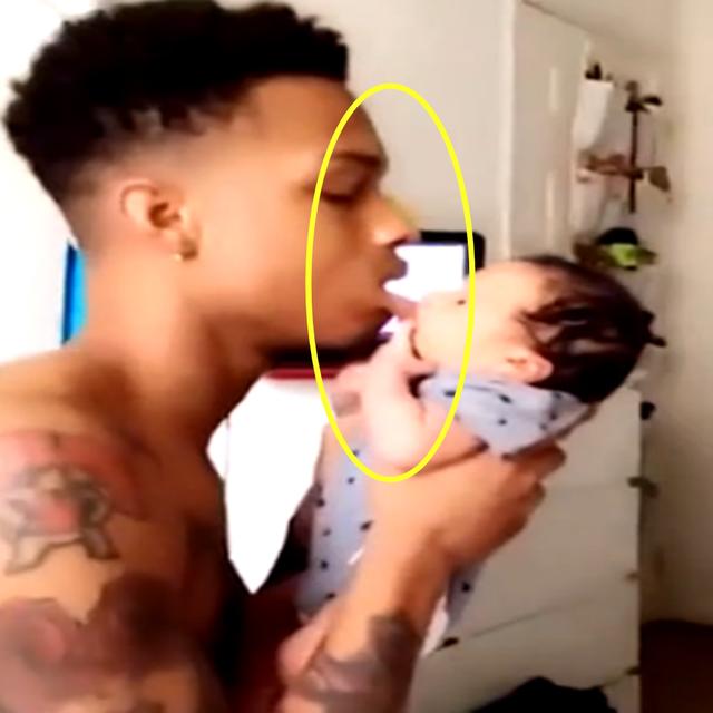 爸爸亲吻刚出生五天的宝宝，接下来宝宝的反应，让妈妈笑抽了