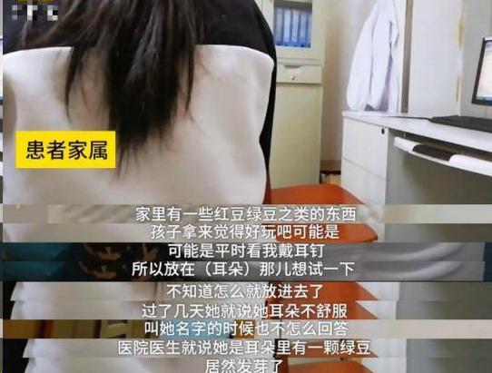 小女孩误将绿豆塞入耳朵，过几天竟发芽了，网友：我儿子塞决明子