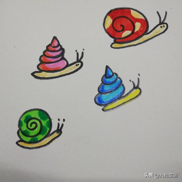 少儿创意儿童画教程，幼儿炫丽创意手工画——蜗牛