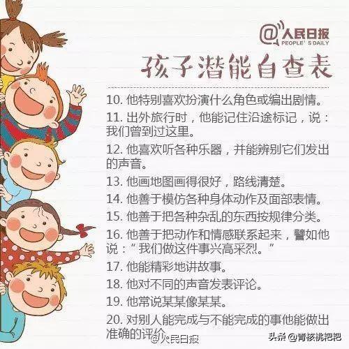 【人民日报】发布孩子潜能自查表，别让孩子天赋被埋没！推荐收藏