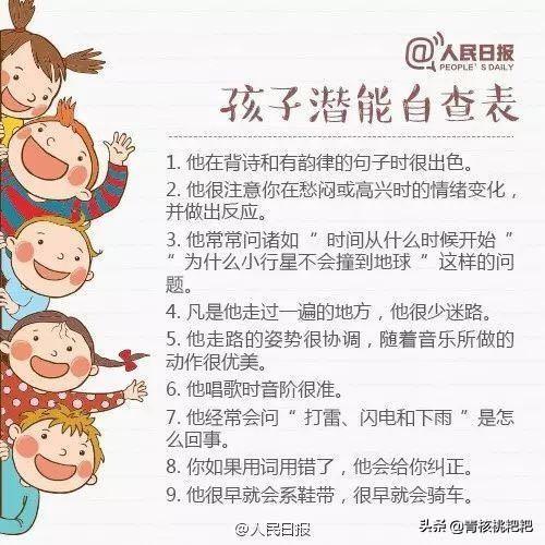 【人民日报】发布孩子潜能自查表，别让孩子天赋被埋没！推荐收藏