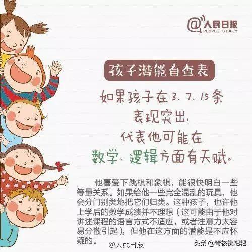 【人民日报】发布孩子潜能自查表，别让孩子天赋被埋没！推荐收藏