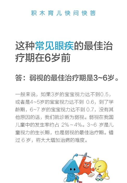 积木育儿快问快答：这种常见眼疾的最佳治疗期在6岁前