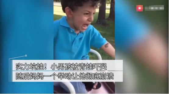 小男孩被青蛙吓哭，妈妈想帮忙赶走，下一秒网友都炸毛了