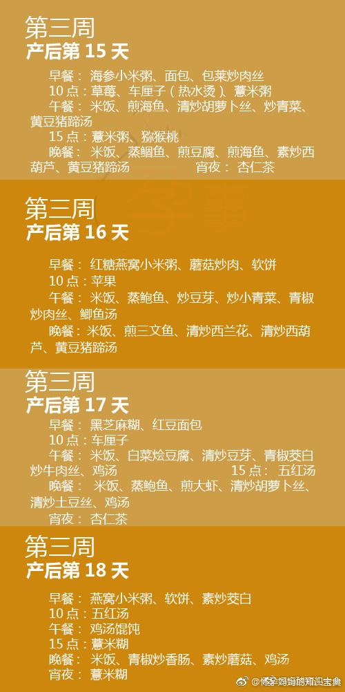 金牌月嫂21天产后月子餐大全，营养丰富！准妈妈收藏备用吧