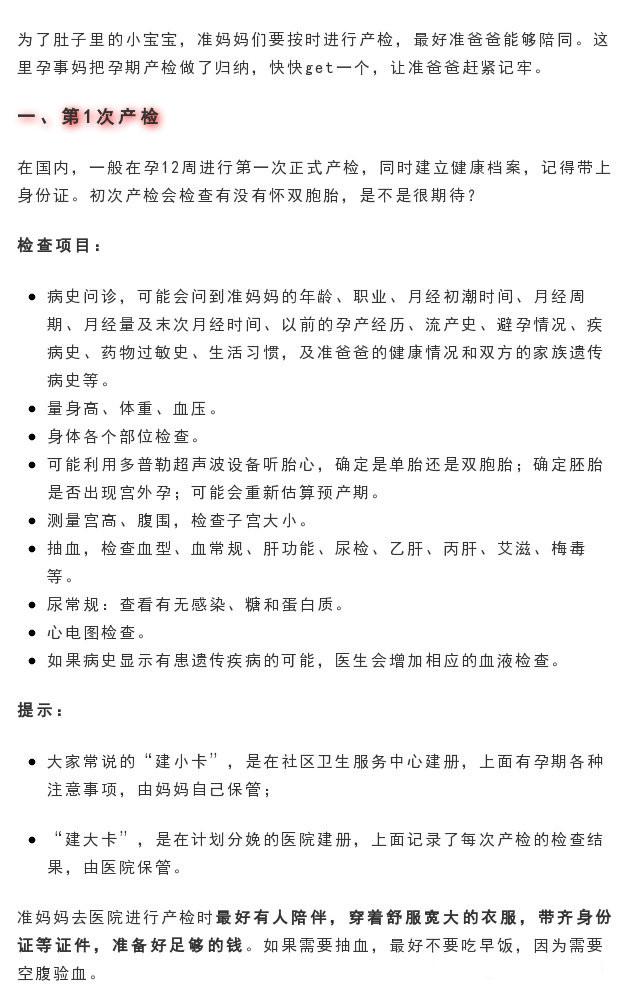 妇产医生：准妈妈280天最全产检时间表（精确版），收藏一下吧