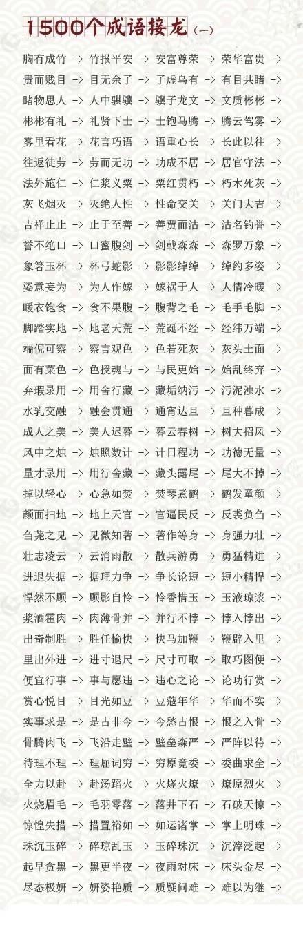 幼儿园园长分享：1500个成语接龙，很实用！给家里宝宝收藏起来吧