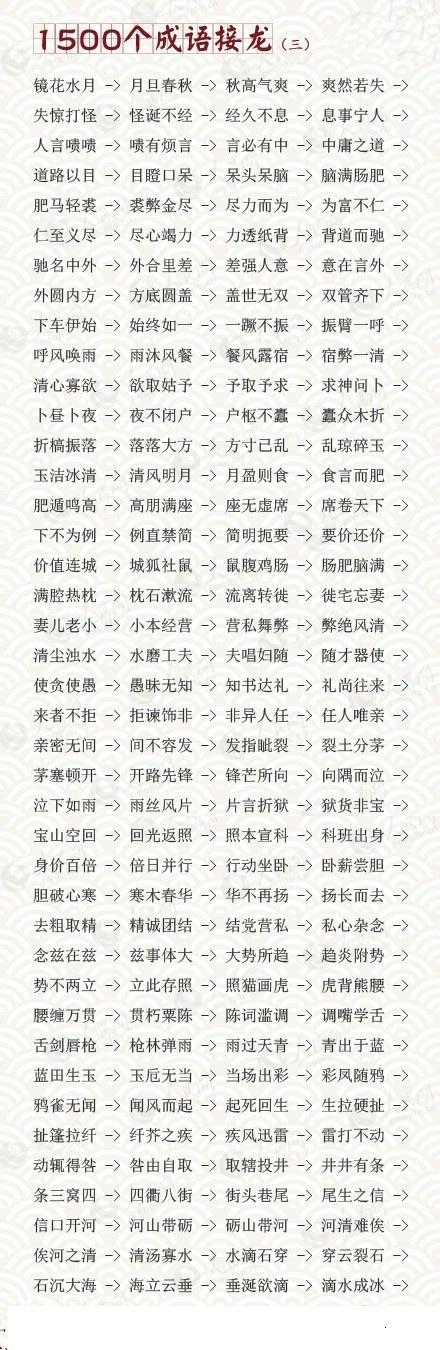 幼儿园园长分享：1500个成语接龙，很实用！给家里宝宝收藏起来吧