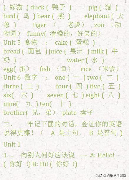 巧用暑假，开学领先一大截，小学英语知识点，按单元整理详解