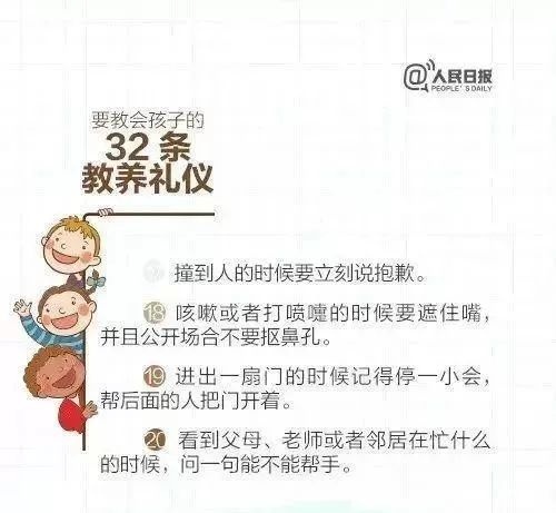 读好文丨人民日报教给孩子的32条教养礼仪，请转给家长和孩子