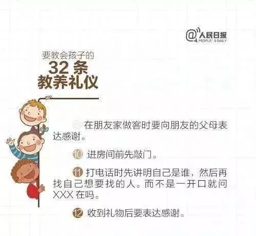 读好文丨人民日报教给孩子的32条教养礼仪，请转给家长和孩子