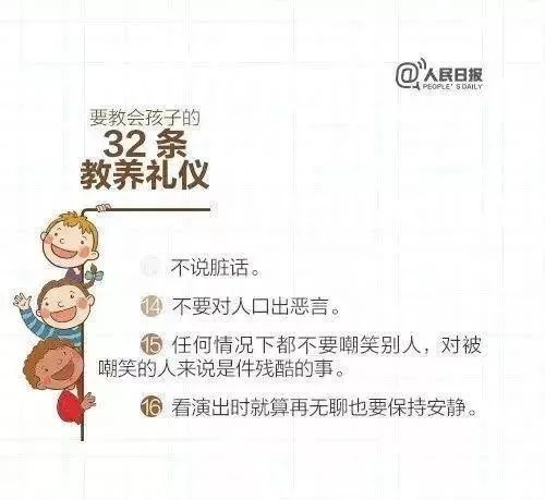 读好文丨人民日报教给孩子的32条教养礼仪，请转给家长和孩子