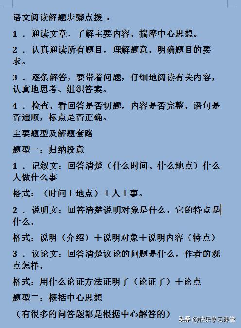 小学语文阅读理解，解题模板。这几个套路题型，我班33人都是满分