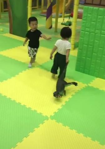妈妈带女儿到游乐场玩耍，孩子扛起恐龙就走，网友：霸气侧漏