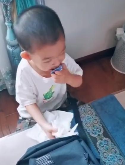 3岁萌娃上幼儿园不哭不闹，原来书包里藏个宝贝，网友笑称：人才