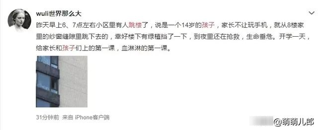 一个14岁的孩子，因家长不让玩手机，直接从8楼的窗户口一跃而起