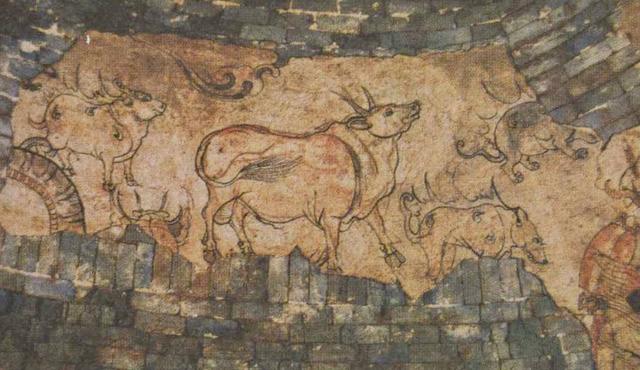 山西,公牛与神兽壁画.